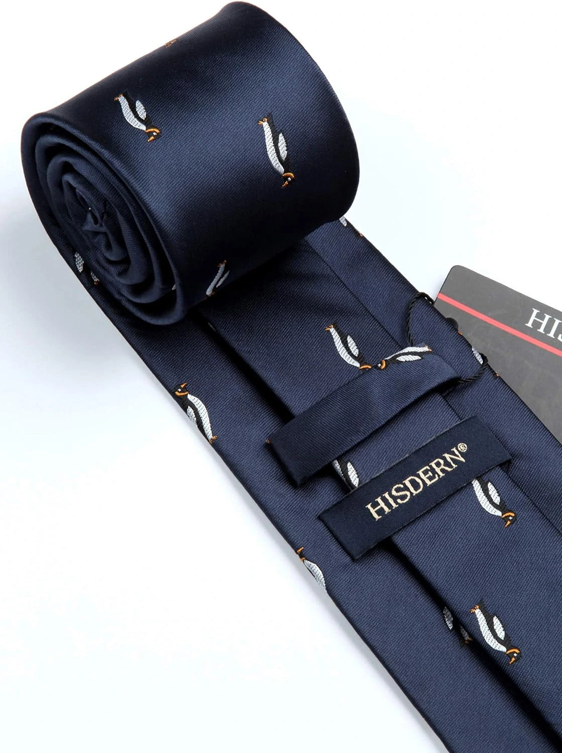 Silk Navy Blue Penguin Necktie and matching Handkerchief