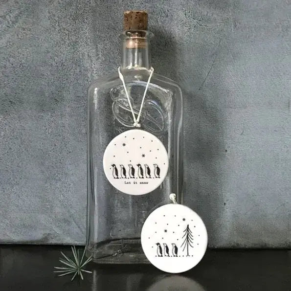Flat Porcelain Bauble - Let it Snow