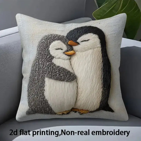 Embracing Penguins Cushion Cover