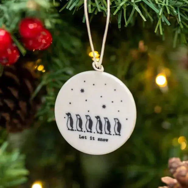 Flat Porcelain Bauble - Let it Snow